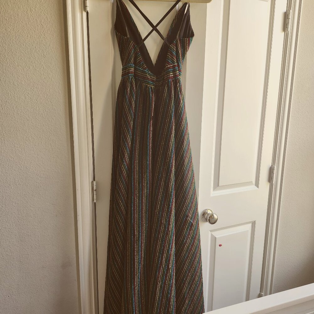 Sleeveless, Multi-Colored, Maxi Dress, w/ Spaghetti Straps. Sz. LG. PINK OWL